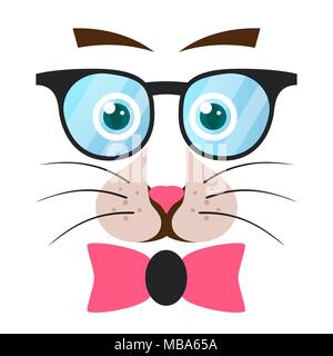 Bow, cat, animale, bicchieri illustrazione. Illustrazione Vettoriale