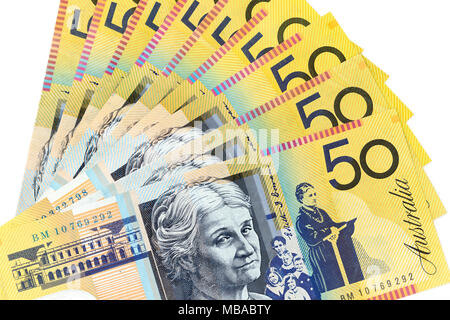 Cambio banconote sparsi su telaio dollaro australiano in vari denominazione Foto Stock