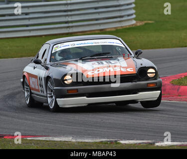 Snetterton Motor Racing, circuito di Snetterton, Norfolk, Inghilterra, sabato 7 aprile 2018. James Ramm, Jaguar XJS, vincitore del classico Sportivo Automobile Club, Foto Stock