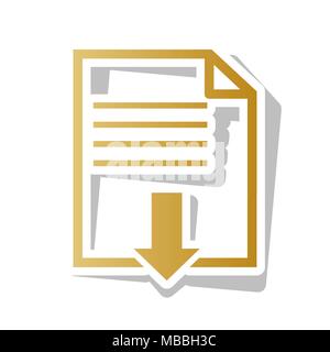 Download di file di segno. Vettore. Golden icona gradiente con contorno bianco e grigio ruotato ombra a sfondo bianco. Illustrazione Vettoriale