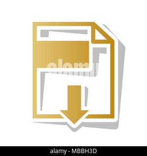 Download di file di segno. Vettore. Golden icona gradiente con contorno bianco e grigio ruotato ombra a sfondo bianco. Illustrazione Vettoriale