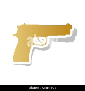 Segno di pistola illustrazione. Vettore. Golden icona gradiente con contorno bianco e grigio ruotato ombra a sfondo bianco. Illustrazione Vettoriale