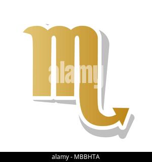Segno dello scorpione illustrazione. Vettore. Golden icona gradiente con contorno bianco e grigio ruotato ombra a sfondo bianco. Illustrazione Vettoriale