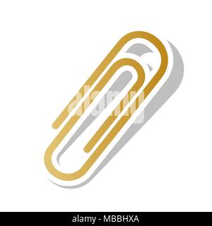 Segno Clip illustrazione. Vettore. Golden icona gradiente con contorno bianco e grigio ruotato ombra a sfondo bianco. Illustrazione Vettoriale