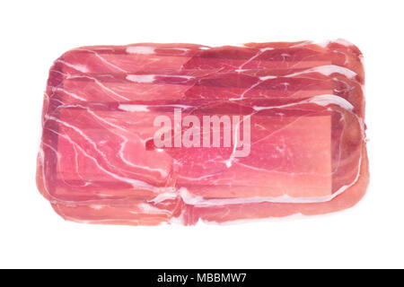 Disossate affettato secco italiano-cured prosciutto isolati su sfondo bianco Foto Stock