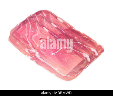 Disossate affettato secco italiano-cured prosciutto isolati su sfondo bianco Foto Stock