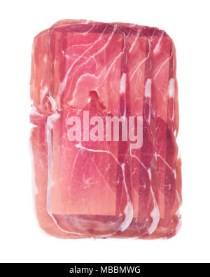 Disossate affettato secco italiano-cured prosciutto isolati su sfondo bianco Foto Stock