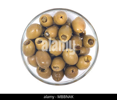 Green colossale mano olive ripiene di peperoncini jalapeno Foto Stock