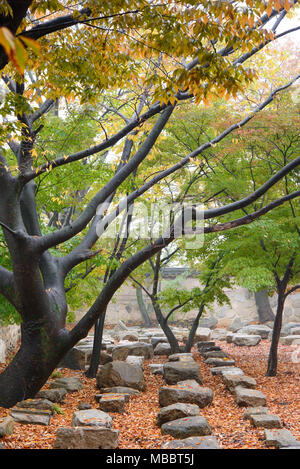 GYEONGJU, COREA DEL SUD - 20 ottobre 2014: Bunhwangsa è un tempio costruito in epoca Silla. Le pietre sono parti di alcune reliquie. Foto Stock