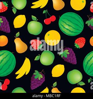 Modello senza giunture sfondo con frutti, illustrazione vettoriale. Illustrazione Vettoriale