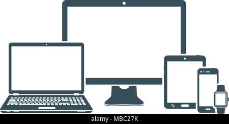 Icone della periferica: computer desktop, notebook, smart phone, tablet e smart watch. Illustrazione Vettoriale Illustrazione Vettoriale