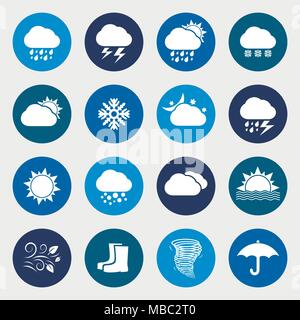 Previsioni meteo. Set di icone rotonde Illustrazione Vettoriale