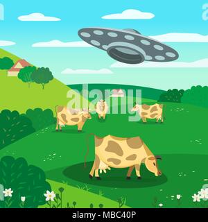 UFO abdota di una mucca. Illustrazione Vettoriale