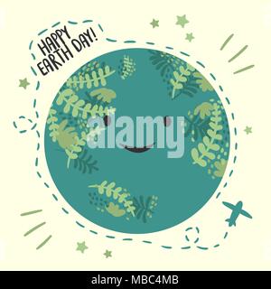 Felice Giornata della Terra,aprile 22 card.sorridente globe Illustrazione Vettoriale