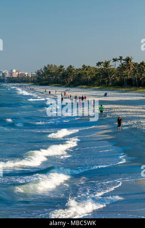 Passeggiata mattutina sulla spiaggia della costa del Golfo della Florida vicino al Molo di Napoli, Naples, Florida, Stati Uniti d'America Foto Stock