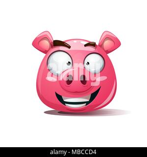 Divertente, grazioso, crazy pig smiley. Simbolo del 2019. Illustrazione Vettoriale