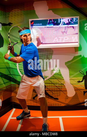 Cera figura di Rafael Nadal tennista nel museo delle cere di Madame Tussauds di Amsterdam, Paesi Bassi Foto Stock