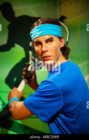 Cera figura di Rafael Nadal tennista nel museo delle cere di Madame Tussauds di Amsterdam, Paesi Bassi Foto Stock