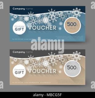Christmas gift voucher con i fiocchi di neve, lungo effetto ombra Illustrazione Vettoriale