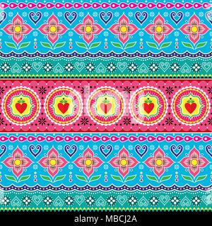 Carrelli indiano arte vettore seamless pattern, Pakistani carrello colorato design floreale con fiore di loto, foglie e forme astratte Illustrazione Vettoriale