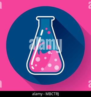 Chimica laboratorio triangolare pallone con icona di liquido. Design piatto stile. Illustrazione Vettoriale