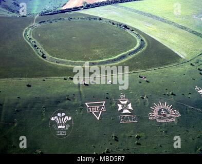 212 Chiselbury Camp (Fovant), Inghilterra badge Regimental tagliati a scarpata di antico accampamento presso Chiselbury. ©2006 Charles Walker / Foto Stock