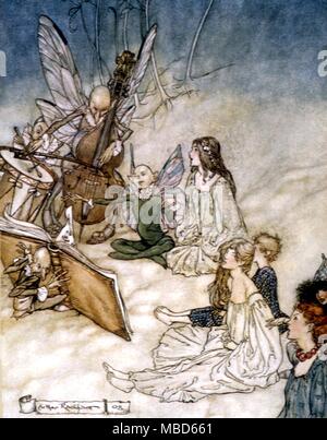 Fairy Tales - Midsummer Night's Dream - e una fata canzone. Illustrazione di Arthur Rackham per il 1908 edizione di una notte di mezza estate il sogno di Shakespeare Foto Stock