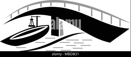 Ponte nave Logo Design Template Vector Illustrazione Vettoriale