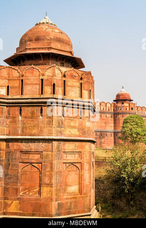 Muraglia difensiva del Red Fort di Delhi, India Foto Stock