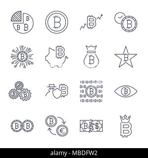 Bitcoin set di icone per denaro per internet crypto simbolo di valuta e moneta immagine per utilizzo nel web. Corsa modificabile Illustrazione Vettoriale