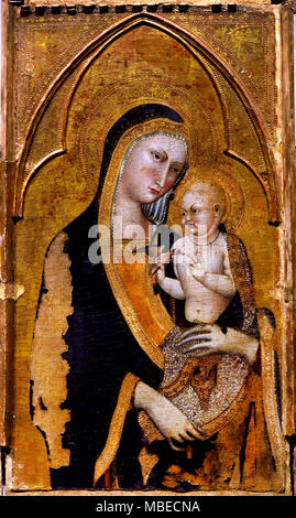 Madonna con Bambino e Santi Bona, Giovanni Battista, Maria Maddalena, e Bartolomeo, le cuspidi Dio padre tra i Santi medici e Antonio Abate di Giovanni di Nicola del XIV secolo Pisa. Italia Italiano ( dettaglio da MBECMX ) Foto Stock