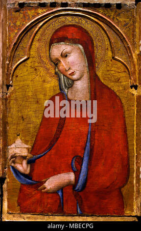 Madonna con Bambino e Santi Bona, Giovanni Battista, Maria Maddalena, e Bartolomeo, le cuspidi Dio padre tra i Santi medici e Antonio Abate di Giovanni di Nicola del XIV secolo Pisa. Italia Italiano ( dettaglio da MBECMX ) Foto Stock