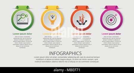 Moderno vettore illustrazione. Una infografica modello con l'immagine di 4 cerchi, sotto forma di etichetta. 3d style quattro elementi. Utilizzato per le attività aziendali presen Illustrazione Vettoriale