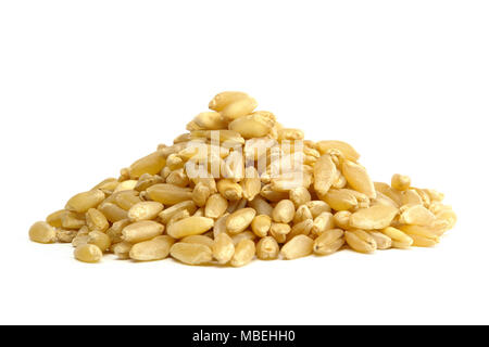 Piccole quantità di grano su sfondo bianco Foto Stock