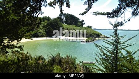 Bella Baia sulla Ile aux Moines nel Golfo di Morbihan, in Bretagna, Francia Foto Stock