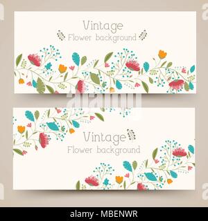 Retrò fiore banner verticale concetto. Illustrazione Vettoriale design Illustrazione Vettoriale