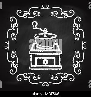 Coffee Mill icona, disegnati in gesso su una lavagna Illustrazione Vettoriale