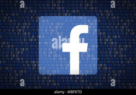 GALATI, Romania - 10 Aprile 2018: Facebook i problemi di sicurezza e privacy. Dati concetto di crittografia Foto Stock