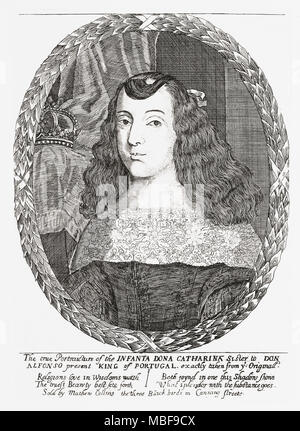 Caterina di Braganza, 1638 -1705. Figlia di Afonso VI del Portogallo e la regina d'Inghilterra, in Scozia e in Irlanda dal matrimonio del Re Carlo II. Da Woodburn's galleria di ritratti di rare, pubblicato 1816. Foto Stock