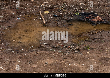 Acqua sporca sulla strada a causa della pioggia in Etiopia ad Addis Abeba in Africa Foto Stock