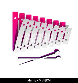 Segno di xilofono. Vettore. Carta staccabile con ombra al sottostante strato con magenta-violetta sfondo. Illustrazione Vettoriale