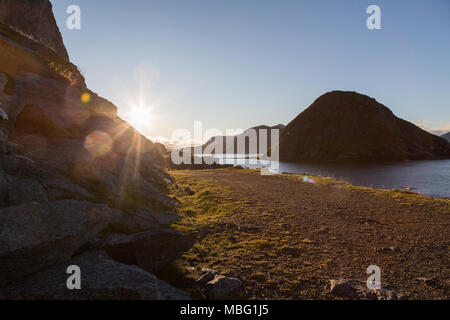 Uttakleivin rannalla Lofooteilla Norjassa. Foto Stock