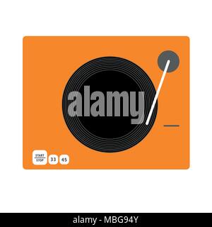 Arancione e nero vinile giradischi. Appartamento di stile di disegno vettoriale. Grammofono arancione. Illustrazione Vettoriale