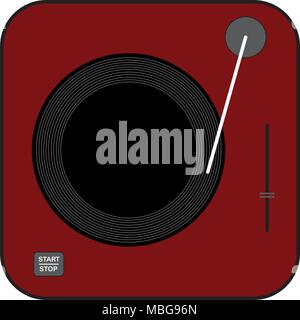 Rosso scuro giradischi vinile icona. Appartamento di stile di disegno vettoriale. Rosso scuro grammofono. Illustrazione Vettoriale