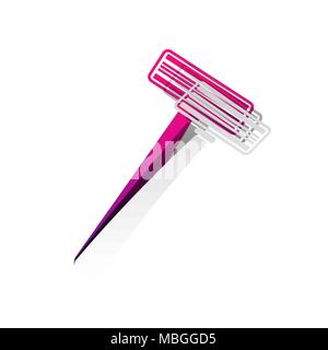 Rasoio di sicurezza segno. Vettore. Carta staccabile con ombra al sottostante strato con magenta-violetta sfondo. Illustrazione Vettoriale