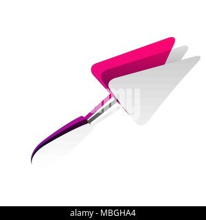 Cazzuola segno. Vettore. Carta staccabile con ombra al sottostante strato con magenta-violetta sfondo. Illustrazione Vettoriale