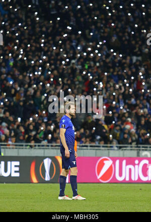 Kiev, Ucraina - 15 Marzo 2018: Senad Lulic della SS Lazio in azione durante UEFA Europa League round di gioco 16 contro FC Dynamo Kyiv a Olimpiyskyi NSK Foto Stock