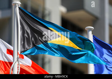 La bandiera delle Bahamas su un palo a Giochi del Commonwealth Foto Stock