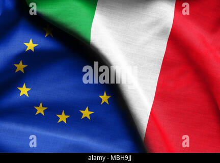 Bandiere di Italia e Unione europea Foto Stock