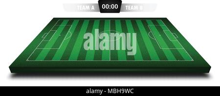 Il denim realistica la texture del campo di calcio in 3D con scheda punteggio per l'elemento illustrazione vettoriale design concept Illustrazione Vettoriale
